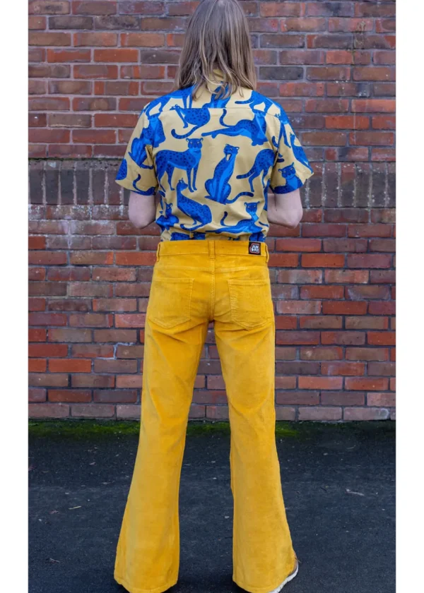 Run & Fly Mens Corduroy 70's Flare Trousers Mustard Gold