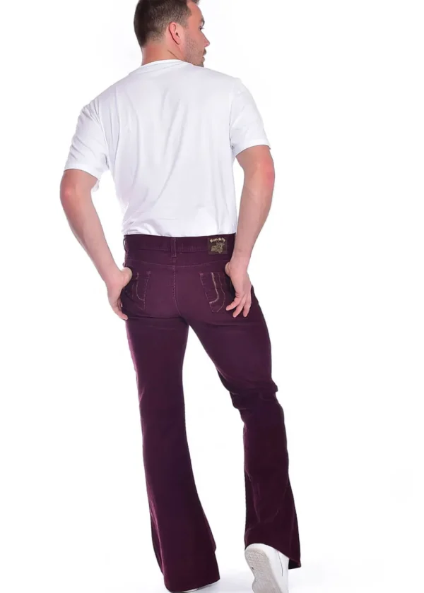 Run & Fly Mens Corduroy 70's Flare Trousers Burgundy