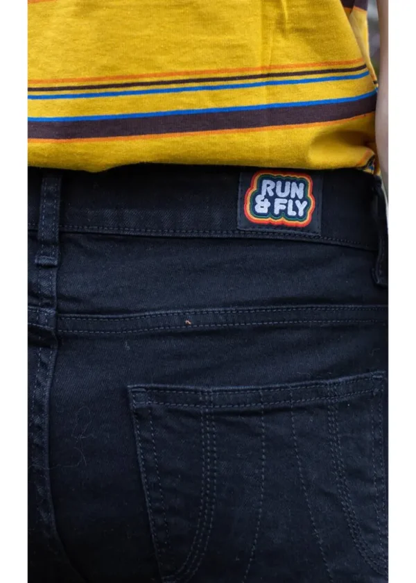 Run & Fly Mens Denim 70's Flare Trousers Black