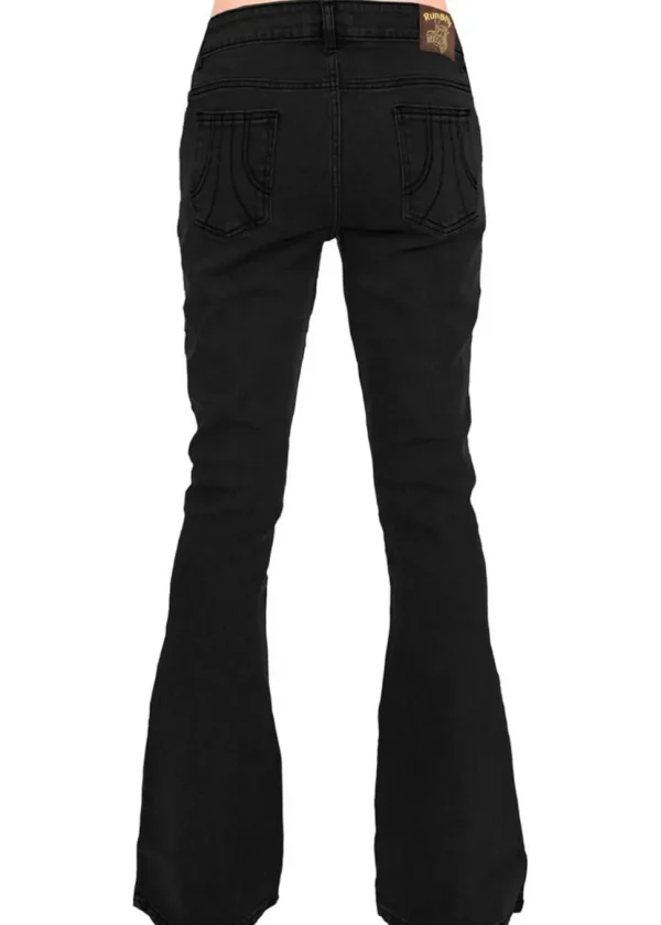 Run & Fly Mens Denim 70's Flare Trousers Black
