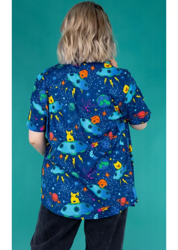 Run & Fly Mens Dogs In Space Shirt Blue
