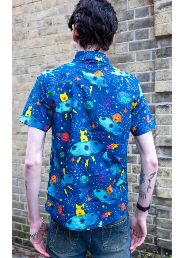 Run & Fly Mens Dogs In Space Shirt Blue