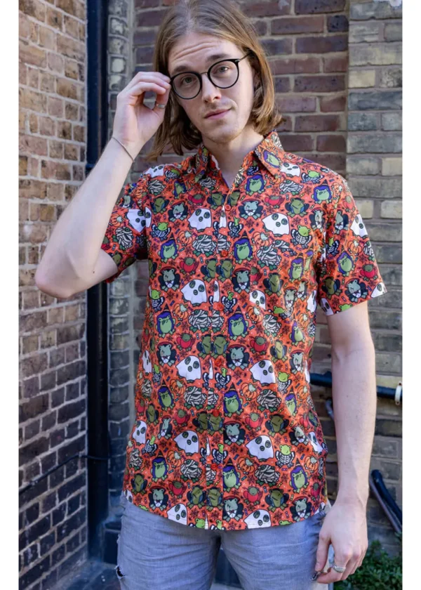 Run & Fly Mens Halloween Party Frog Shirt Orange