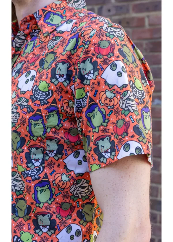 Run & Fly Mens Halloween Party Frog Shirt Orange