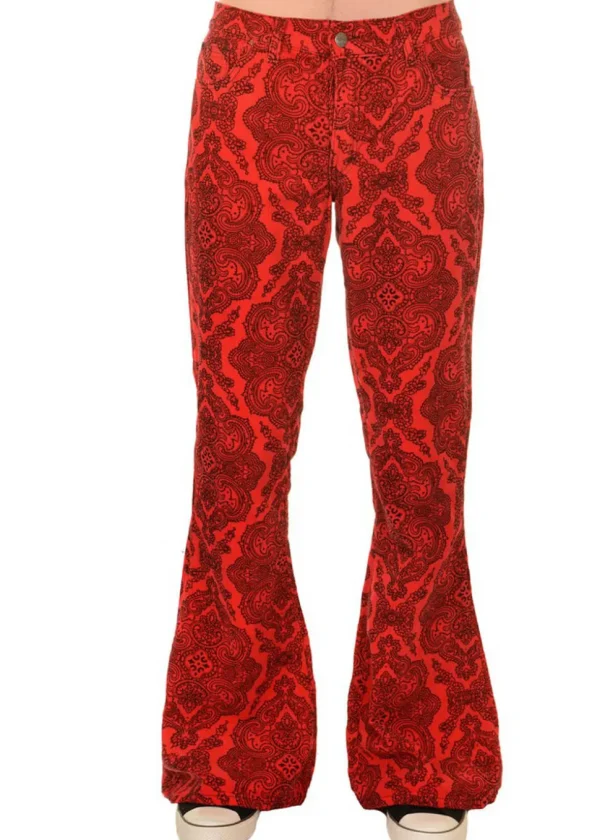 Run & Fly Mens Hendrix Corduroy 70's Flared Trousers Red