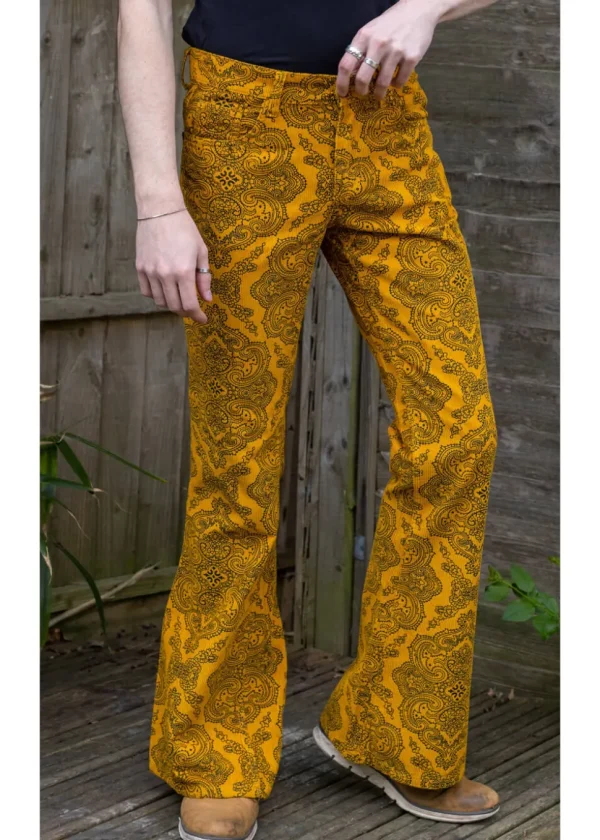 Run & Fly Mens Hendrix Corduroy 70's Flare Trousers Gold