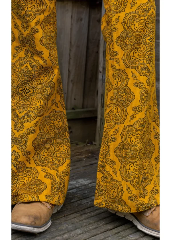 Run & Fly Mens Hendrix Corduroy 70's Flare Trousers Gold