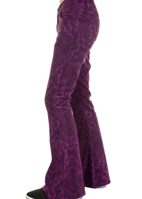 Run & Fly Mens Hendrix Corduroy 70's Flared Trousers Purple
