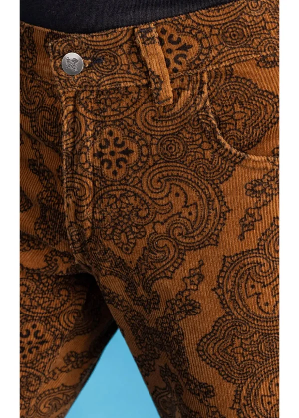 Run & Fly Mens Hendrix Corduroy 70's Flared Trousers Tobacco Brown