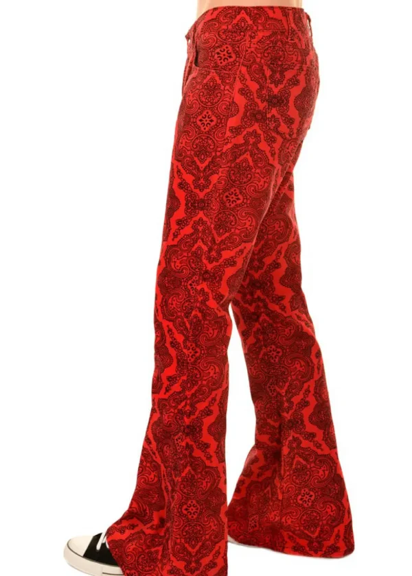 Run & Fly Mens Hendrix Corduroy 70's Flared Trousers Red