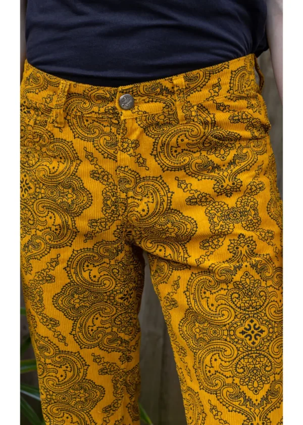 Run & Fly Mens Hendrix Corduroy 70's Flare Trousers Gold