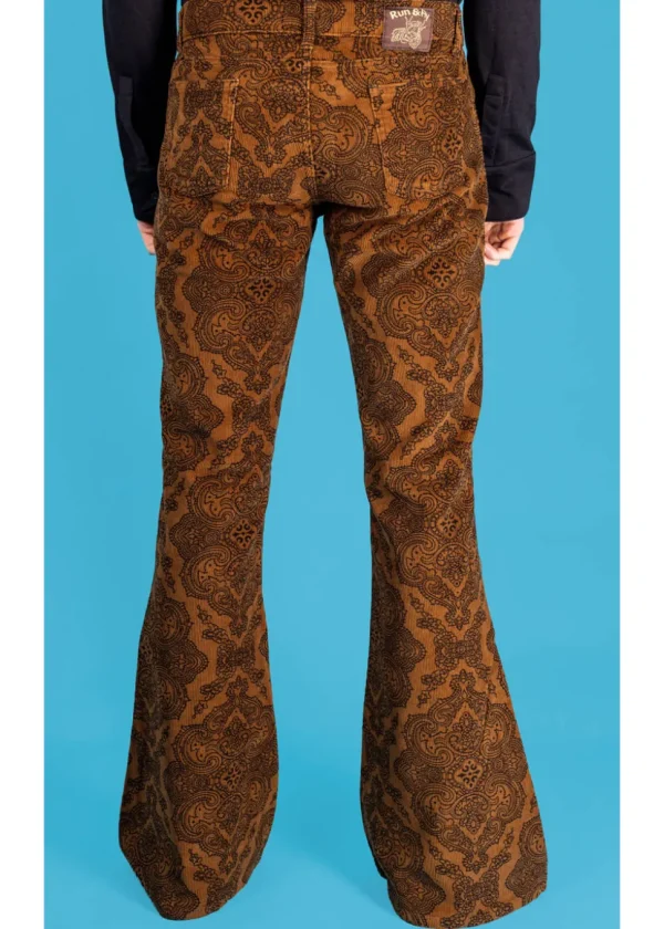 Run & Fly Mens Hendrix Corduroy 70's Flared Trousers Tobacco Brown
