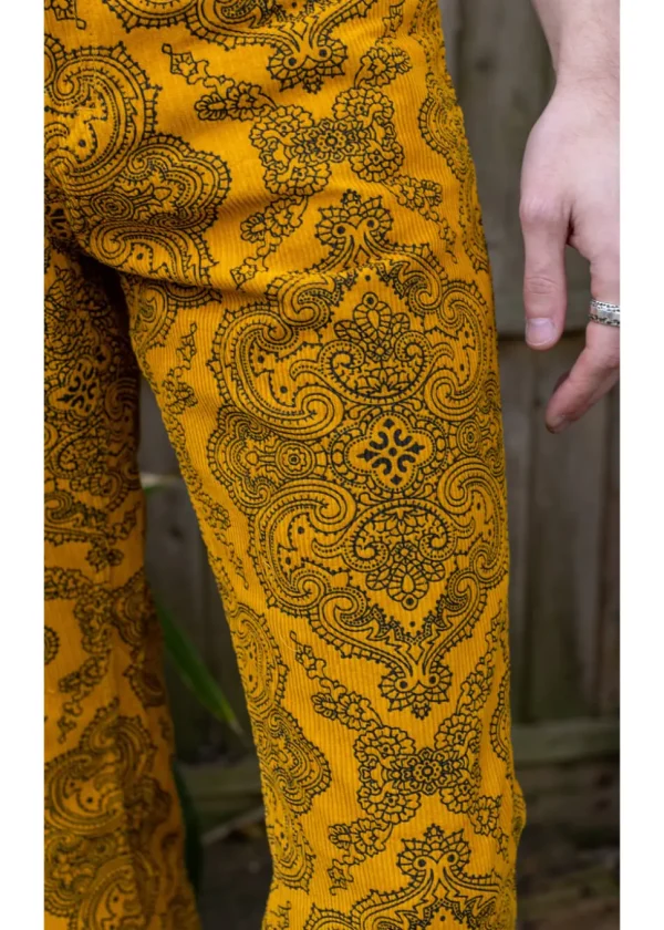 Run & Fly Mens Hendrix Corduroy 70's Flare Trousers Gold