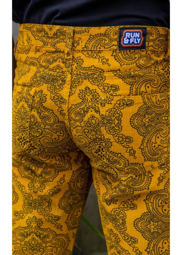 Run & Fly Mens Hendrix Corduroy 70's Flare Trousers Gold