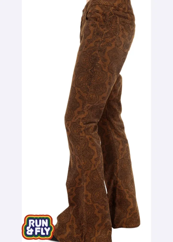 Run & Fly Mens Hendrix Corduroy 70's Flared Trousers Tobacco Brown
