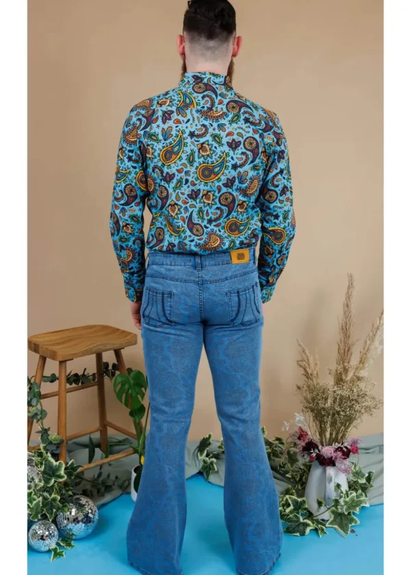 Run & Fly Mens Hendrix Stone Wash 70's Flare Trousers Denim