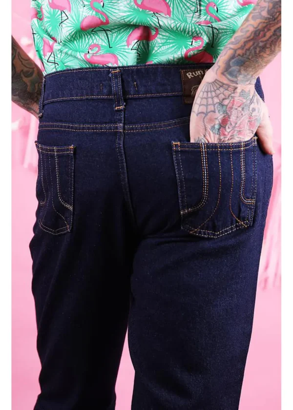 Run & Fly Mens Indigo Denim 70's Flared Trousers Blue