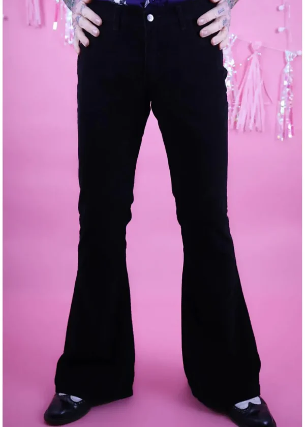 Run & Fly Mens Originals Corduroy Bootcut 70's Flare Trousers Black