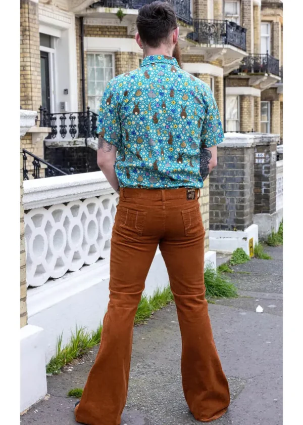 Run & Fly Mens Originals Corduroy Bootcut 70's Flare Trousers Tobacco