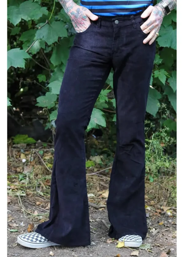 Run & Fly Mens Originals Corduroy Bootcut 70's Flare Trousers Black
