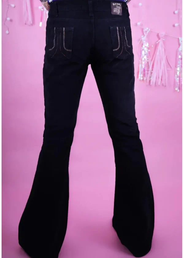 Run & Fly Mens Originals Corduroy Bootcut 70's Flare Trousers Black