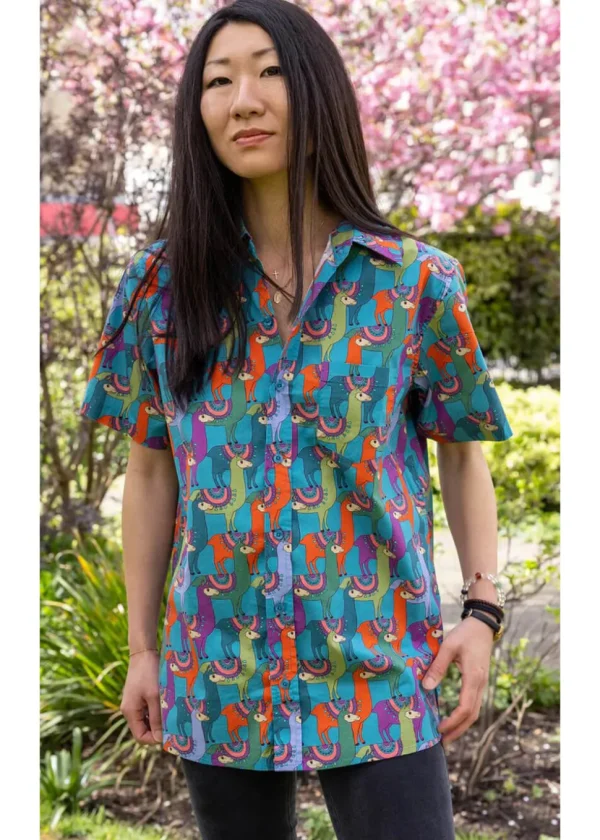 Run & Fly Mens Party Llama 70's Shirt Blue