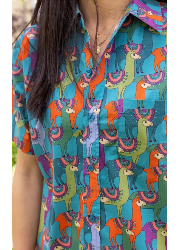 Run & Fly Mens Party Llama 70's Shirt Blue