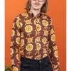 Run & Fly Mens Retro Floral 70's Shirt Brown