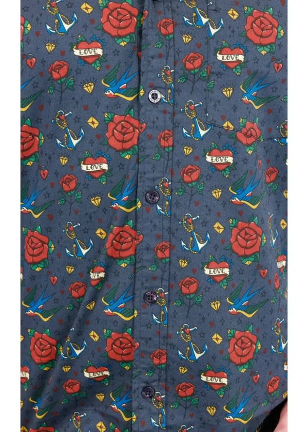 Run & Fly Mens Retro Tattoo 70's Shirt Black