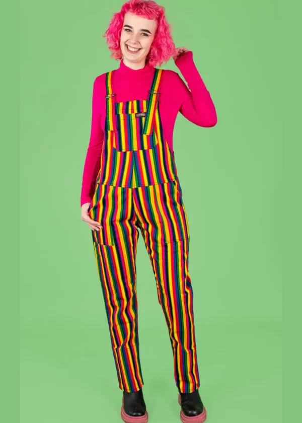 Run & Fly Rainbow Stripe 70's Dungarees Multi