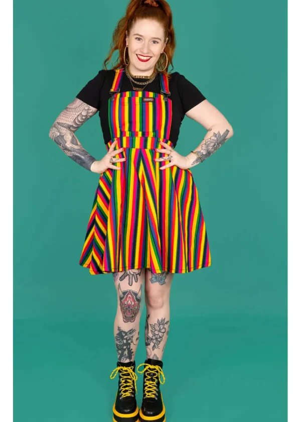 Run & Fly Rainbow Striped Pinafore 70's Swing Dress Multi