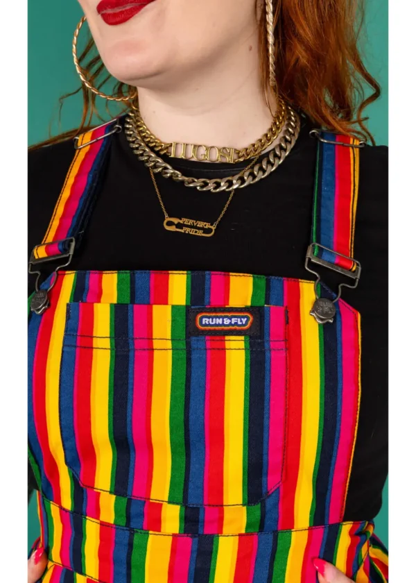 Run & Fly Rainbow Striped Pinafore 70's Swing Dress Multi