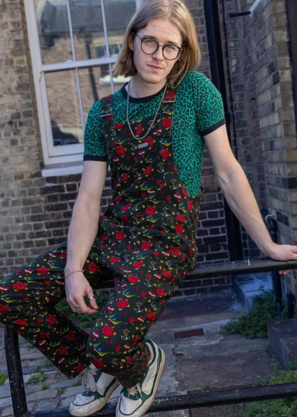 Run & Fly Retro Tattoo 70's Dungarees Black