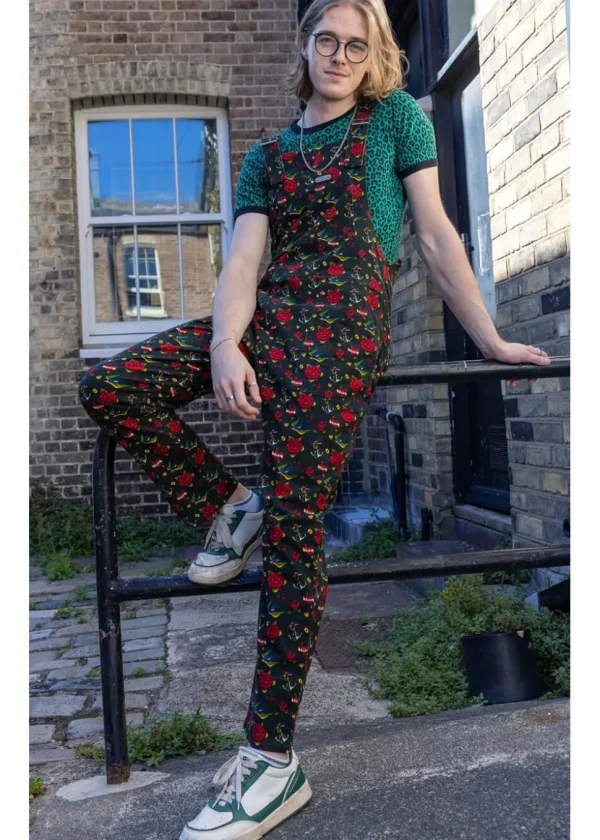 Run & Fly Retro Tattoo 70's Dungarees Black