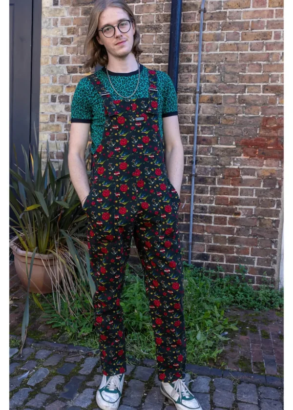Run & Fly Retro Tattoo 70's Dungarees Black