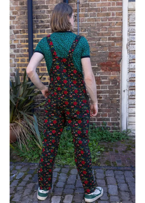 Run & Fly Retro Tattoo 70's Dungarees Black