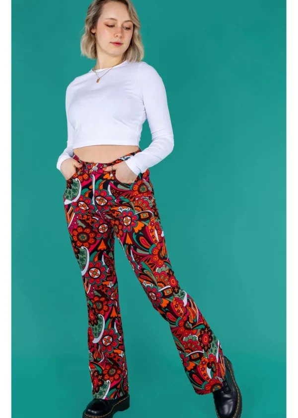 Run & Fly Swirly Floral 70's Flare Trousers Multi