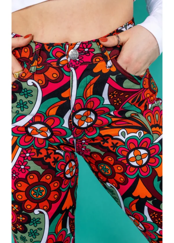 Run & Fly Swirly Floral 70's Flare Trousers Multi