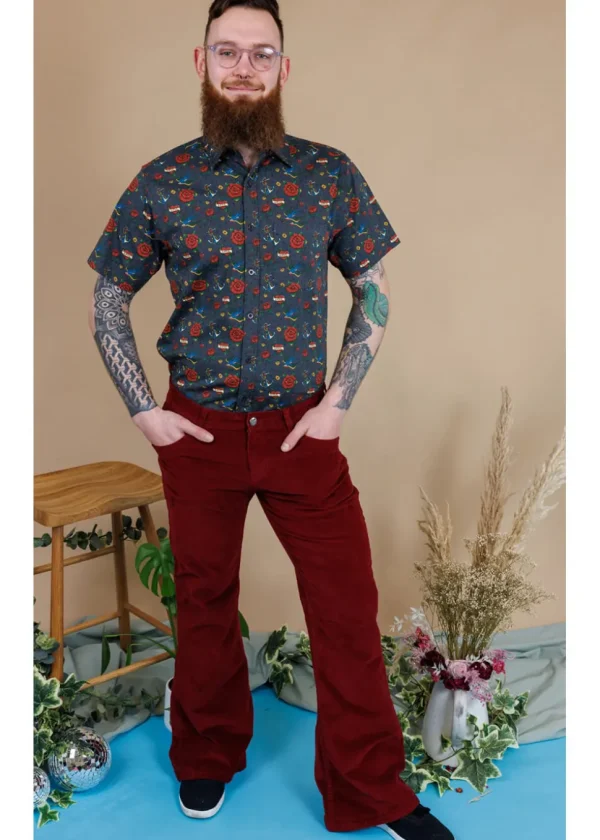 Run & Fly Men's Corduroy 70's Flare Pants Tawney Port