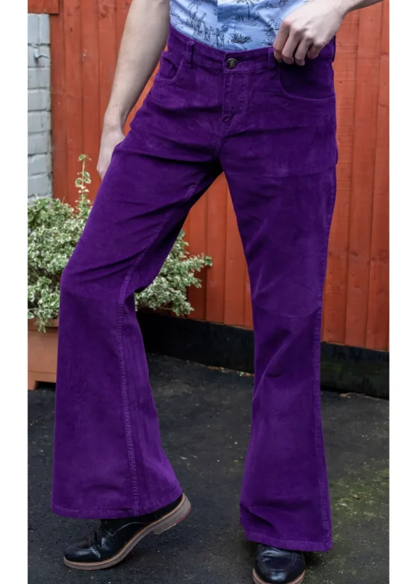 Run & Fly Men's Corduroy 70's Flare Pants Purple