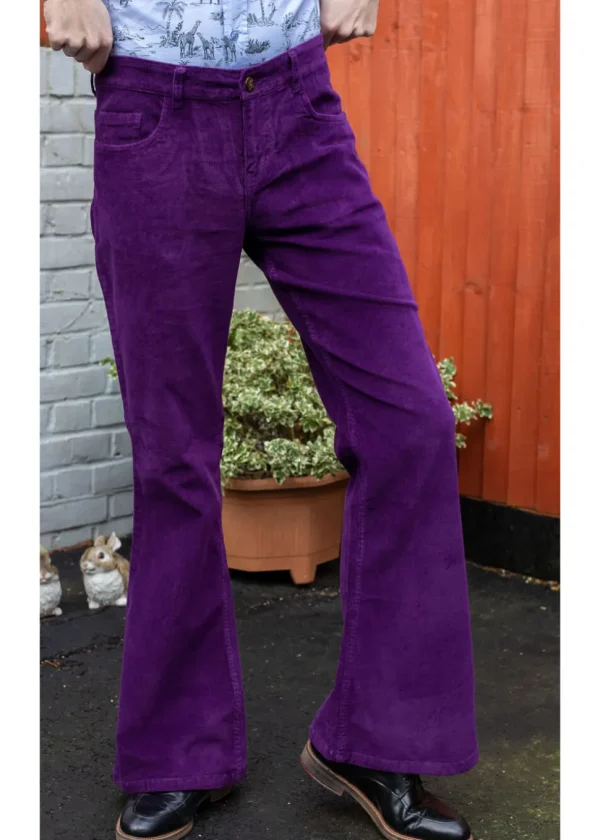 Run & Fly Men's Corduroy 70's Flare Pants Purple