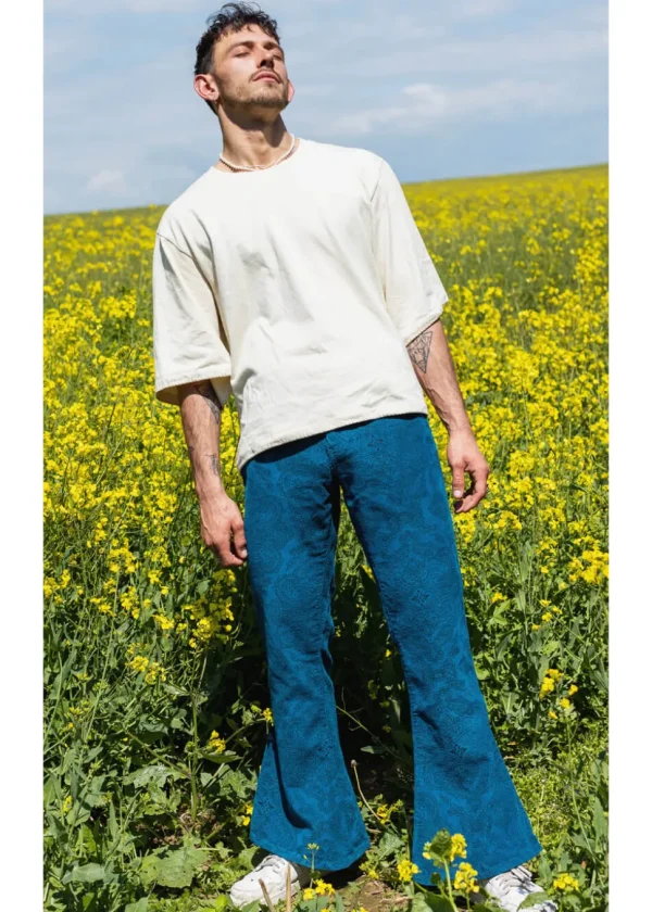 Run and Fly Mens Hendrix Corduroy 70's Flare Trousers Ink Blue