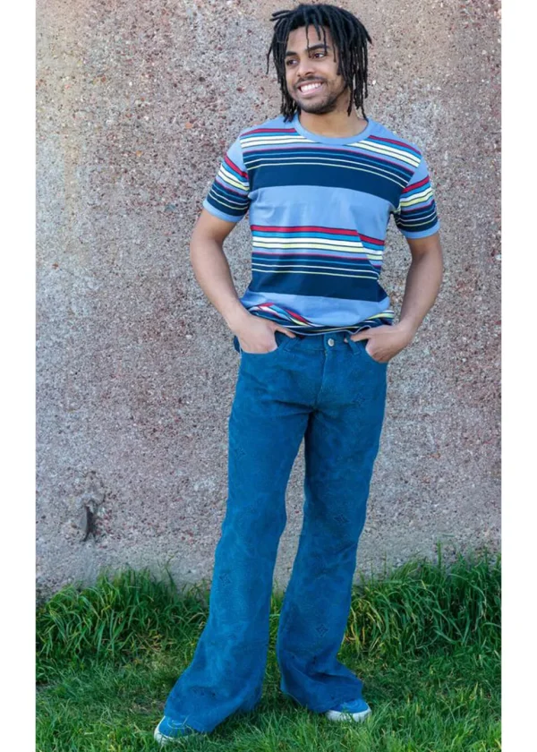 Run and Fly Mens Hendrix Corduroy 70's Flare Trousers Ink Blue