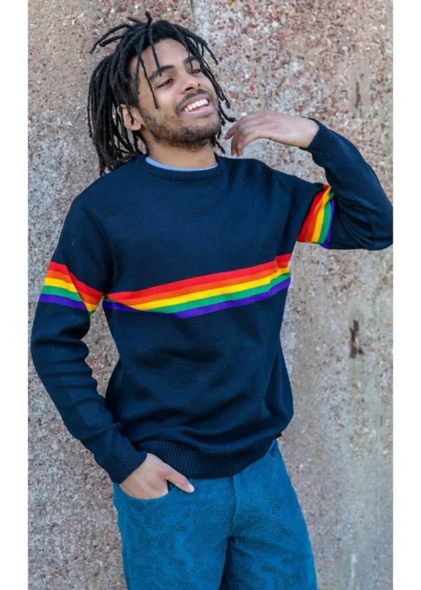 Run and Fly Rainbow Vibe 70's Jumper Navy Blue