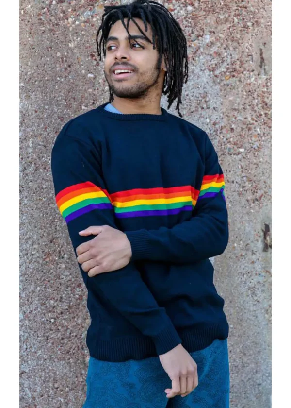 Run and Fly Rainbow Vibe 70's Jumper Navy Blue