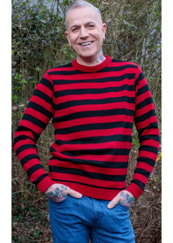 Run and Fly Retro Striped 70's Jumper Black Red