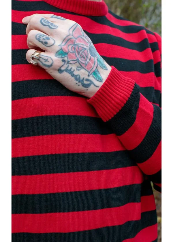 Run and Fly Retro Striped 70's Jumper Black Red