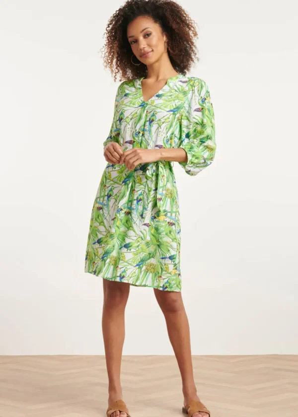 Smashed Lemon Parrots Talking 70's Dress White