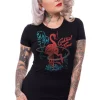 Steady Clothing Cocktail Time Flamingo Girly T-Shirt Black