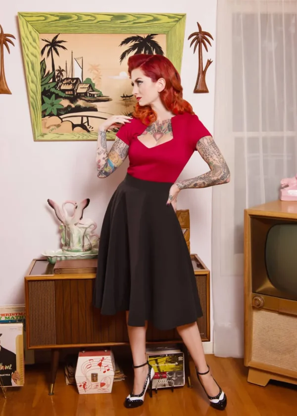 Steady Clothing High Waist Thrills 50's Swing Skirt Black